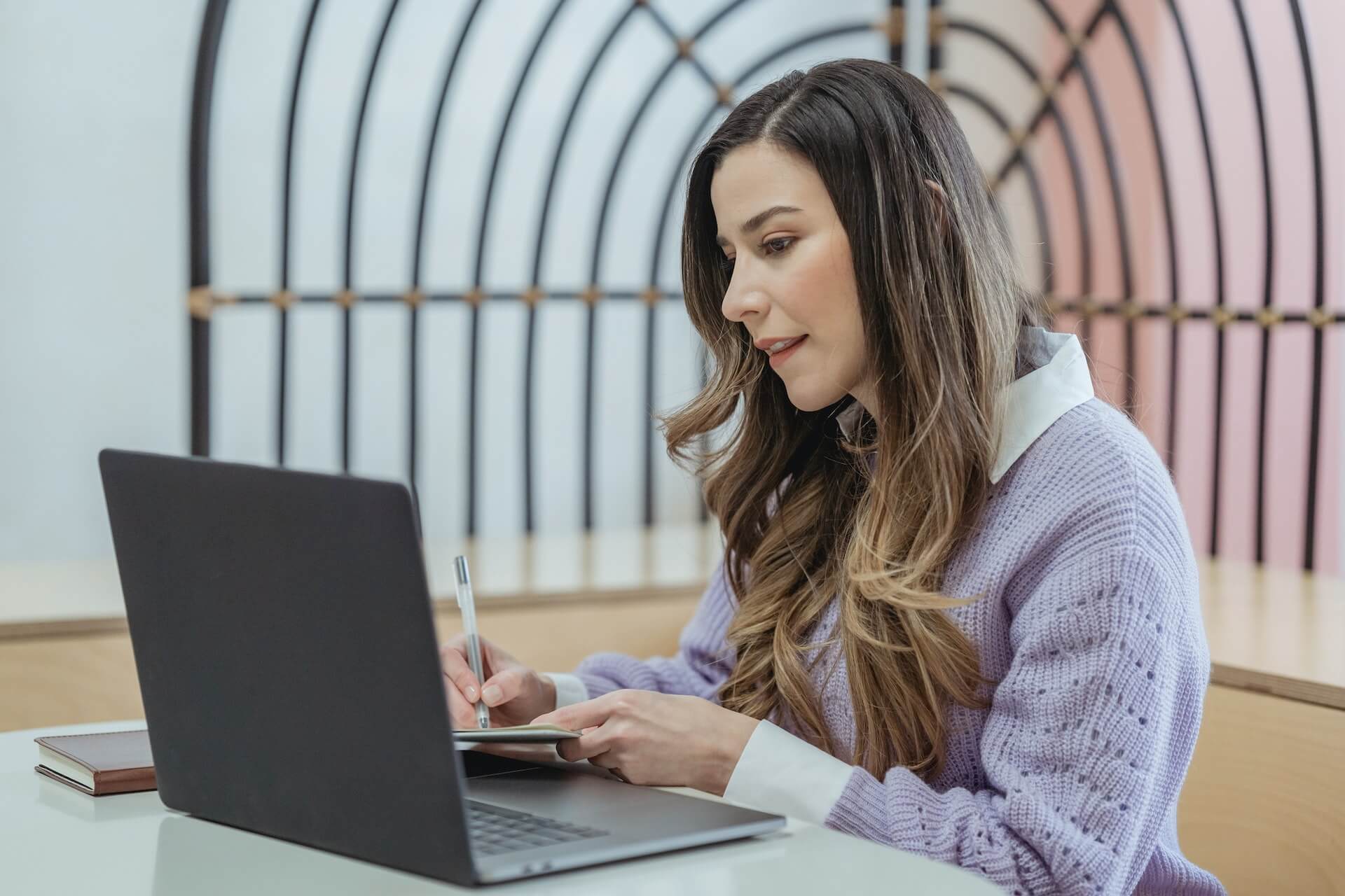 Woman researching online