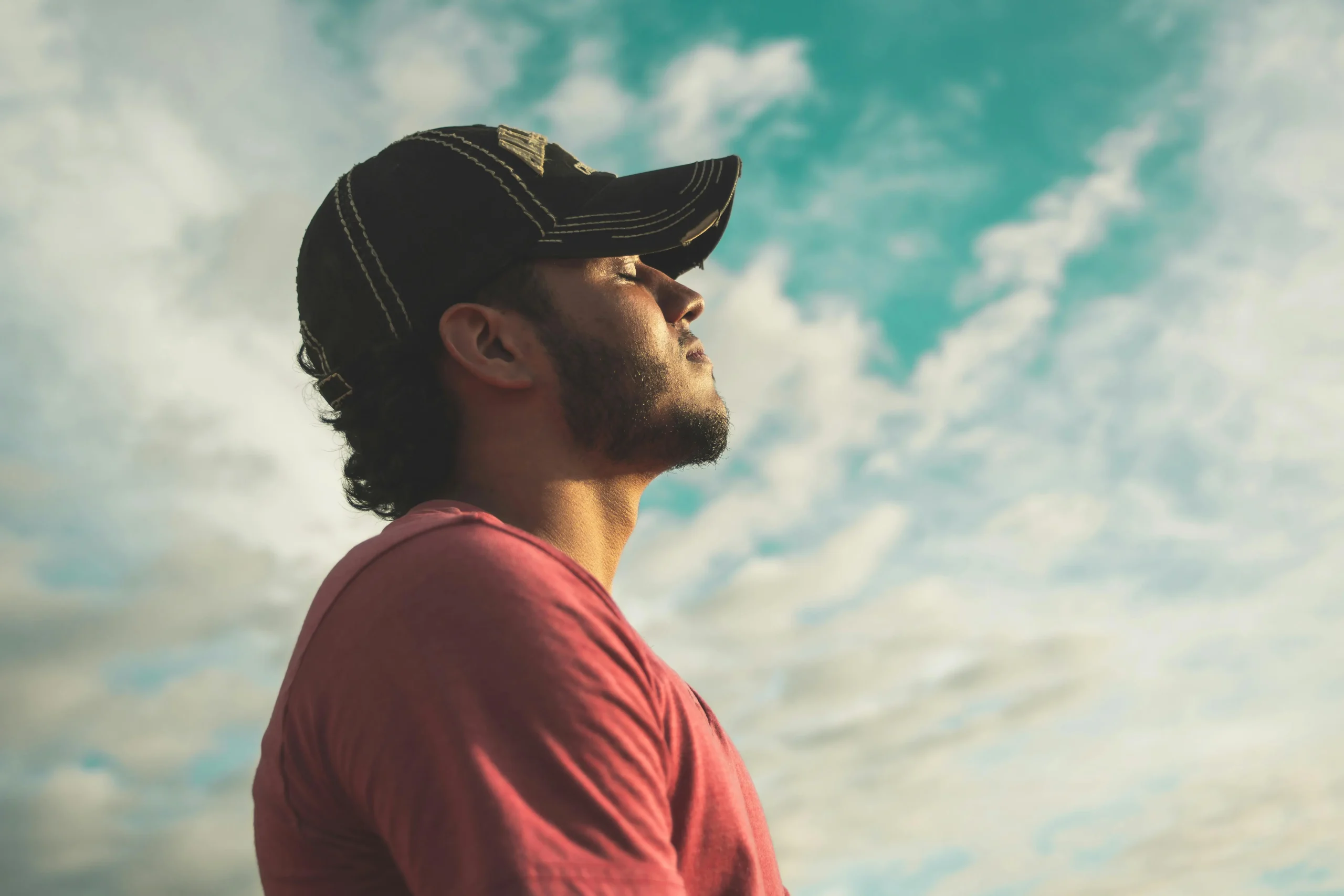 Man breathing fresh air outside